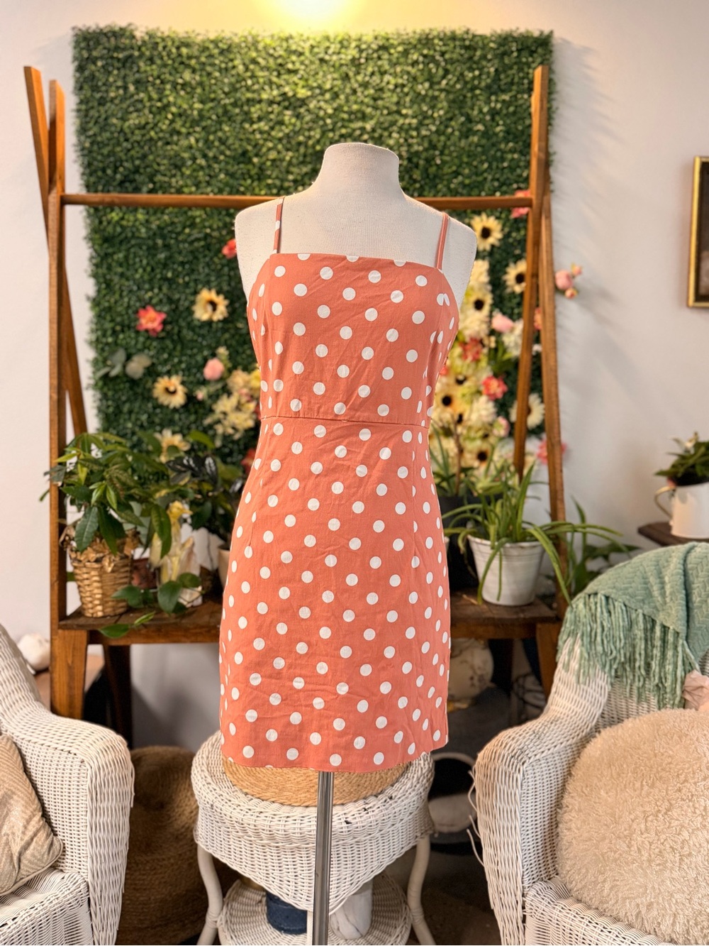 Forever 21 Coral Polka Dot Spaghetti-Strap Mini Dress